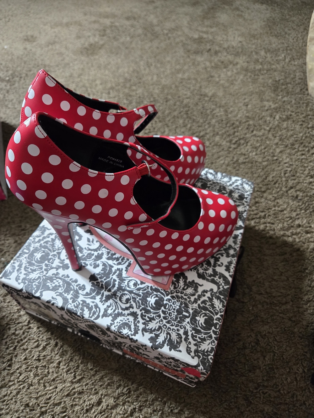 Bordello Red and White Polka Dot Mary Jane Platform Heels